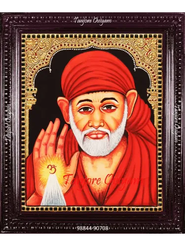 Saibaba Tanjore Painting – Blessing Portrait in Gold Foil